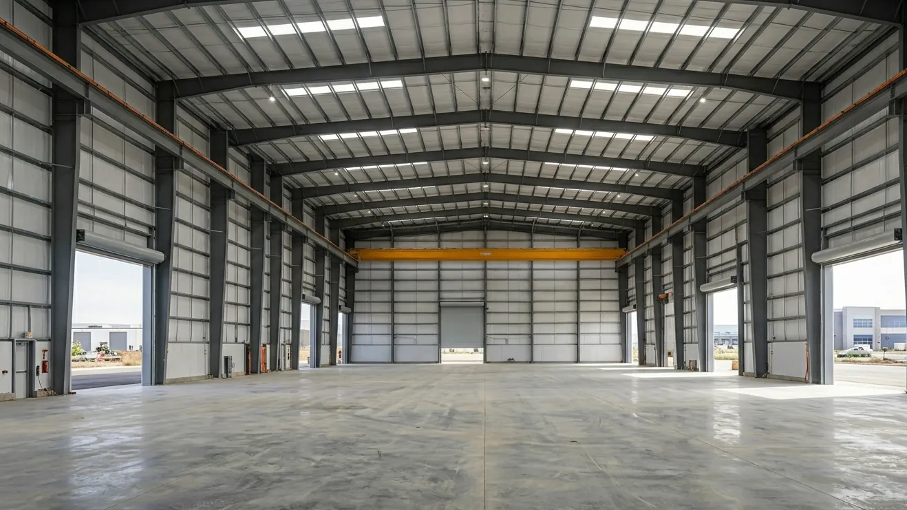 Standard industrial hangar in Jordan with clear-span steel frame