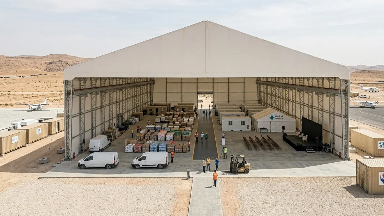 Rapid-deploy modular hangar without permanent foundation