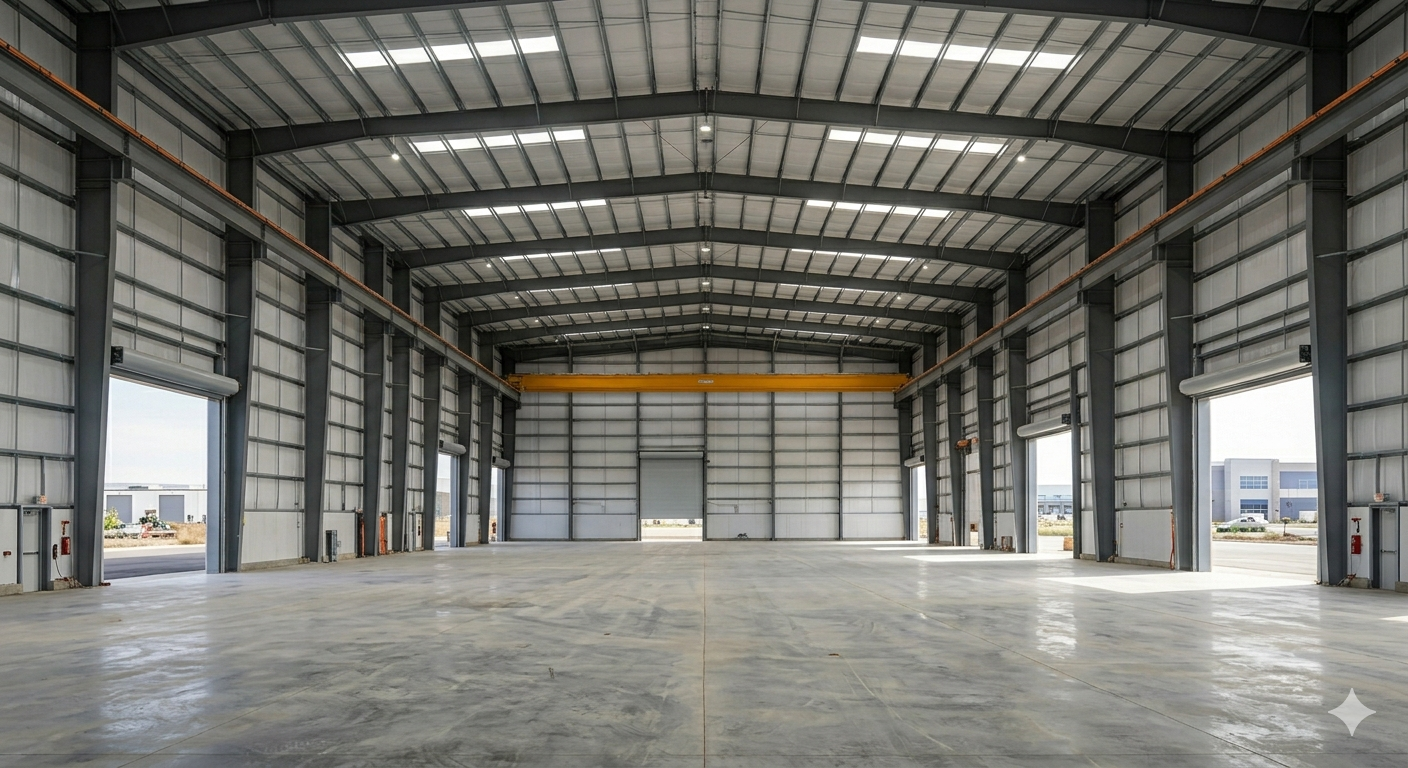 Standard industrial hangar in Jordan with clear-span steel frame